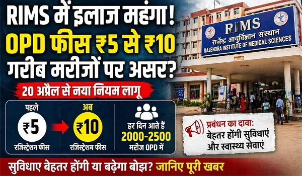 RIMS Fee Hike: RIMS में OPD फीस दोगुनी, गरीब मरीजों की बढ़ी चिंता
